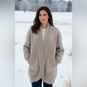 JAMIE VTG Ivory Angora Blend Cardigan Sweater Sz S Oversized Grandma Old Money